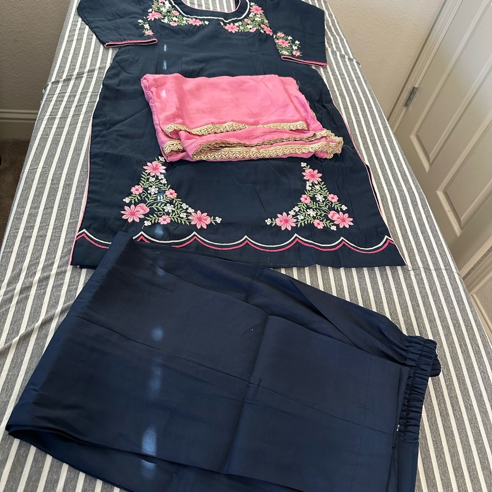 Elegant Navy Blue and Pink Ethnic Dress